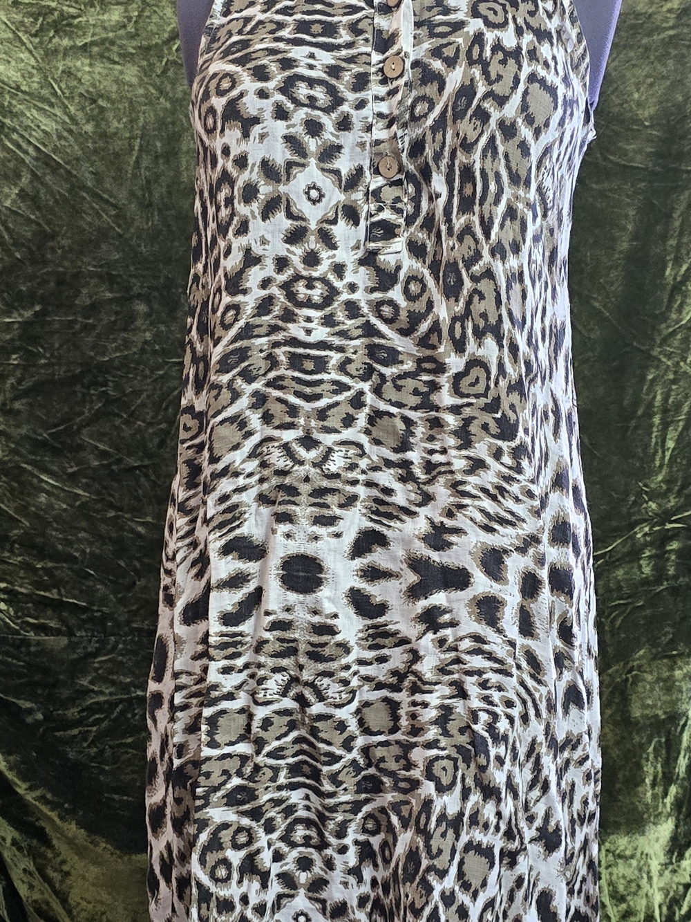 Women’s Linen Maxi Dress in Black and Cream Animal Print